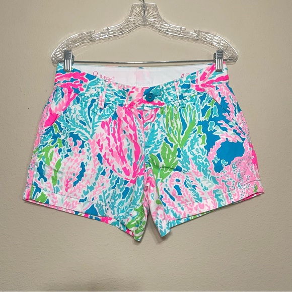 Lilly Pulitzer Pants - Lilly Pulitzer The Callahan Short‎ Womens 4 Pink Blue Coral Print Casual Preppy